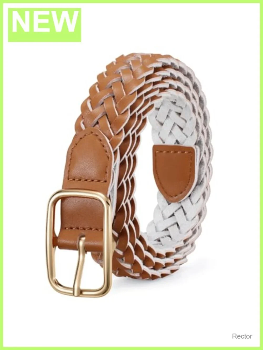 Women's Braided Leather Belt Woven Waist Belt Faux Leather No-Hole Adjustable